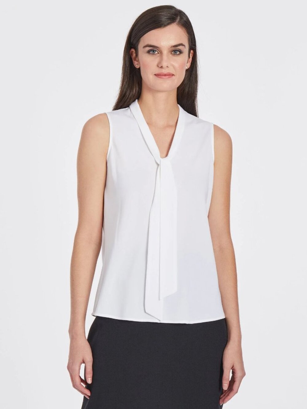 Kasper White Neck Tie Sleeveless Blouse, Classic Drape NWOT Women's Large